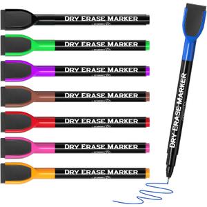 MaxGear Dry Erase Markers Ultra Fine Tip with Eraser, Assorted Color Magnetic Whiteboard Markers Extra Fine Point 0.5 mm Low Odor for White Board, School Supplies for Classroom, Home, Office, 8 Count