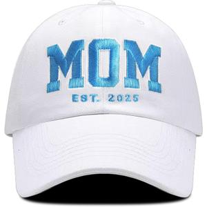 Mom Est 2025 Hat for Women, New Mama Gifts, Embroidered Mommy Cap for Women, Gift for New Moms. White Mom Hat