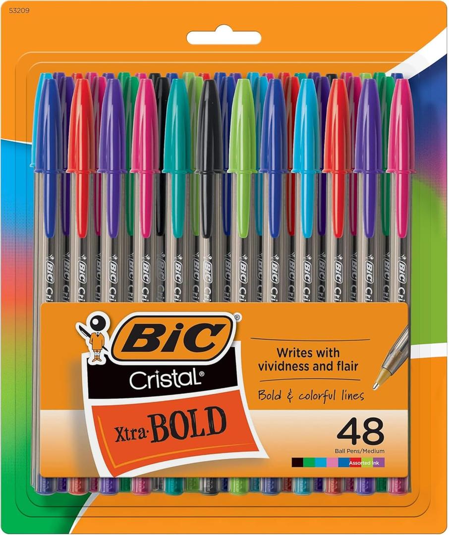 BIC Cristal Xtra Bold Ballpoint Pens, Bold Point (1.6mm), NEW ASSORTED COLORS, 48 Pack