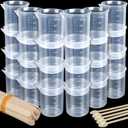 LEOBRO 24 PCS 100ml Resin Measuring Cups with 35PCS Mixing Sticks, Graduated Epoxy Resin Mixing Cups, Small Plastic Beakers, Plastic Measuring Cup for Paint, Art Craft, Soap Candle Tumbler Making