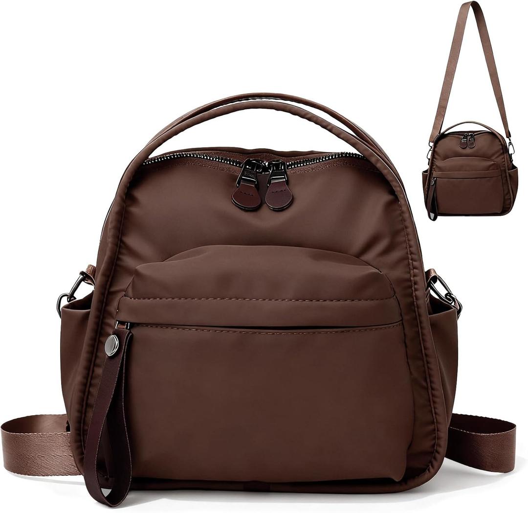 Small Nylon Crossbody Bags for Women Lightweight Shoulder Bag with Top Handle Trendy 2026 Travel Purse Everyday Handbag (Coffee)