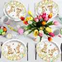 HAKOTI 50Pcs Easter Oval Paper Plates - Easter Decorations Bunny Oval Party Plates Spring Floral Rabbit Tableware Decoration for Birthday,Baby Shower,Spring Holiday Dinner Table Decor