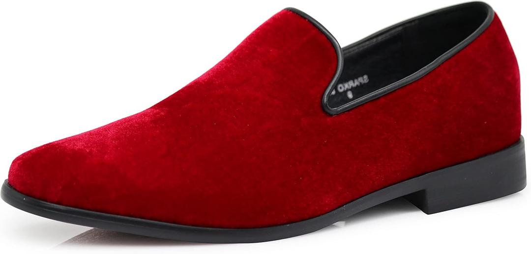 Enzo Romeo Men's Fashion Formal Tuxedo Slip On Loafer Velvet Dress Shoes SKO03 (7, Red)