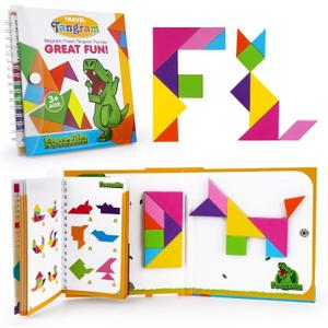 FOOZZILLA Magnetic Tangram Puzzle Set - 2 Sets of Magnetic Pattern Blocks for Road Trip Games and Educational Jigsaw Challenges - Brain-Teasing Fun for Kids and Adults with 368 Solutions (Original)