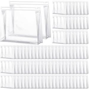 Xuniea 100 Pcs Mini Clear Makeup Bag PVC Small Travel Toiletry Organizer Pouches Bulk Waterproof Transparent Plastic Cosmetic Bag with Zipper for Women Men Travel(9.8'')