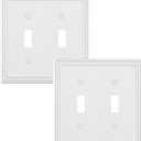 2-Pack Double Toggle Light Switch Cover Plate, Pearls Decorative Dual Switch Plate Covers, Pure White 2 Gang Metal Wall Plate, Corrosion Resistant