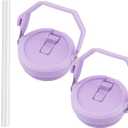 2 Pack 40 oz Tumbler Flip Straw Lid Replacement Fit for 40 oz Stanley Quencher, Leak Proof,Handle On Top,Reusable Tumbler Cover Compatible with 40oz Stanley Quencher (Light Purple)