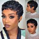 Pixie Cut Wig Human Hair 100% Brazilian Virgin Human Hair Wigs for Black Women Glueless Short Layered Pixie Cut Wig With Bang Natural Black Color Short Curly Wave Wigs for Daily Use