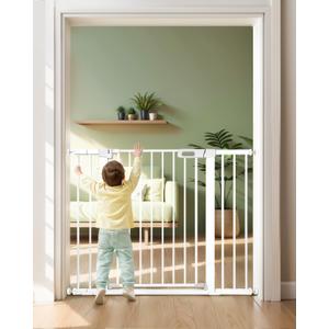 Newnice 36.6" Extra Tall Baby Gate, 29-46" Wide Auto Close Pressure Mounted Wide Dog Gate, Doorways, Easy Walk Through Wide Pet Gate for Stair,House,Kitchen,Hallway,Doorway, White