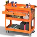 3 Tray Tool Cart with Drawers, 400 LBS Capacity Rolling Tool Carts on Wheels, Heavy Duty Utility Cart with Pegboard, Mechanic Tool Storage Cart for Garage, Warehouse and Repair Shop, Orange