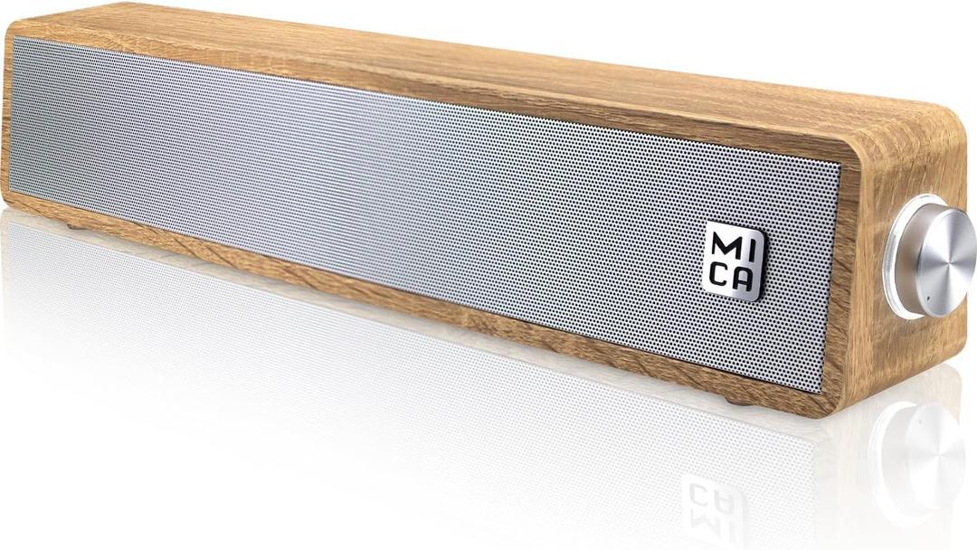 MICA Bluetooth Computer Speakers, Angled Retro Wooden Computer Sound Bar, 3.5mm Aux-in Connection, Vintage Wired USB Powered PC Speakers for Desktop Monitor, Laptop, Tablet - Yellow (M30T)