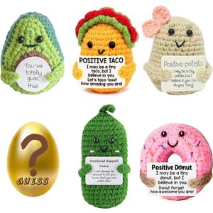 6PCS Mini Emotional Support Nuggets Positive Crochet Animals Set Potato Taco Pickle Coffee Donut Food Funny Birthday Gifts for Women Men Coworker Him Her Friend, Office Desk Decor, Get Well Gift