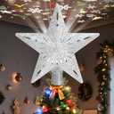 Winpull Christmas Tree Topper Star Lighted with 32.8ft Breathing Flickering Light Cord & 6 LED Projection Modes, Silver Christmas Star Topper for Indoor Xmas Holiday Tree Decoration