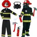 Morph Firefighter Costume for Kids (2 Colors) - Boys Fireman & Fire Fighter Costume for Halloween (Medium, Black)