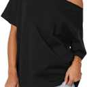 Dressmine Women's Off The Shoulder Tops Oversized Tshirts Short Sleeve Shirt Trendy Summer Boat Neck Top Size S