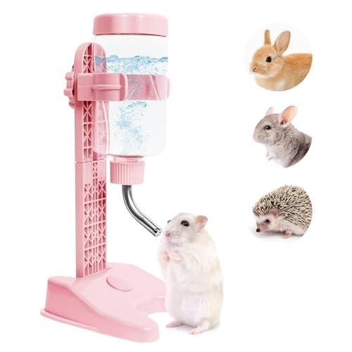 VANNON Pet Standing Water Dispenser Top Fill Dog Water Bottle Dispenser with Stand Leakproof Pet Slow Water Bottle for Small Animals, 13oz, BPA Free, Adjustable Height, Pink