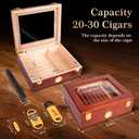 Desktop Cigar Humidor Box, Glass Top Cigar humidor with Hygrometer, Humidifier, Spanish Cedar Humidor with Cigar Cutters and Punch, Wooden Cigar Box Holds 20-30 Cigars, Humidor Cigar Box for Men Gifts
