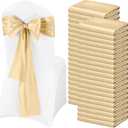 Pesonlook 120 PCS Champagne Satin Chair Sashes Bows Satin Chair Sashes Universal Chair Cover for Wedding Reception Restaurant Event Decoration Banquet,Party,Hotel Event Decorations (7 x 108 inch)