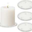 4PCS 4 Inch Clear Glass Candle Plates & Pillar Candle Holders - Small Round Candle Bases/Coasters for Dining & Wedding Table Centerpieces(Candle Not Included)