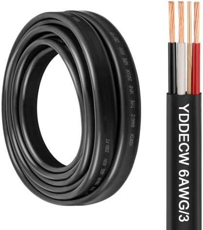 YDDECW 6/3 NM-B Wire with Ground - 10FT Non-Metallic Sheathed Cable 100% Pure Copper 6 AWG 3 Conductor Residential Indoor Wire for Outlets, Switches, Other Loads and Lighting Wiring Projects etc.