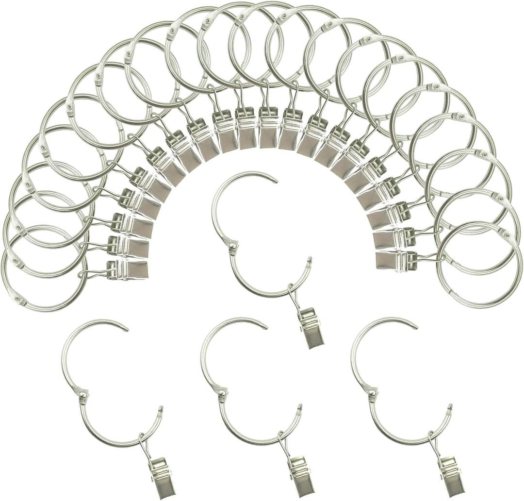 Openable Curtain Rings with Clips 1 inch Interior Diameter 24 Pack Rustproof Metal Hangers Ring Decorative Drapery Vintage Silver TXZWJZ