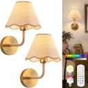 ADISUN Battery Operated Wall Sconce Set of 2, Gold Wall Lamps for Living Room, Rattan Shade, Dimmable, Wireless Wall Lights for Bedroom Living Room Hallway Kitchen(2 Bulbs Included)