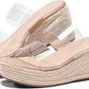 Coutgo Womens Platform Wedge Sandals Espadrille Raffia Heeled Slides Open Toe Two Band Beach Vacation Shoes 7.5