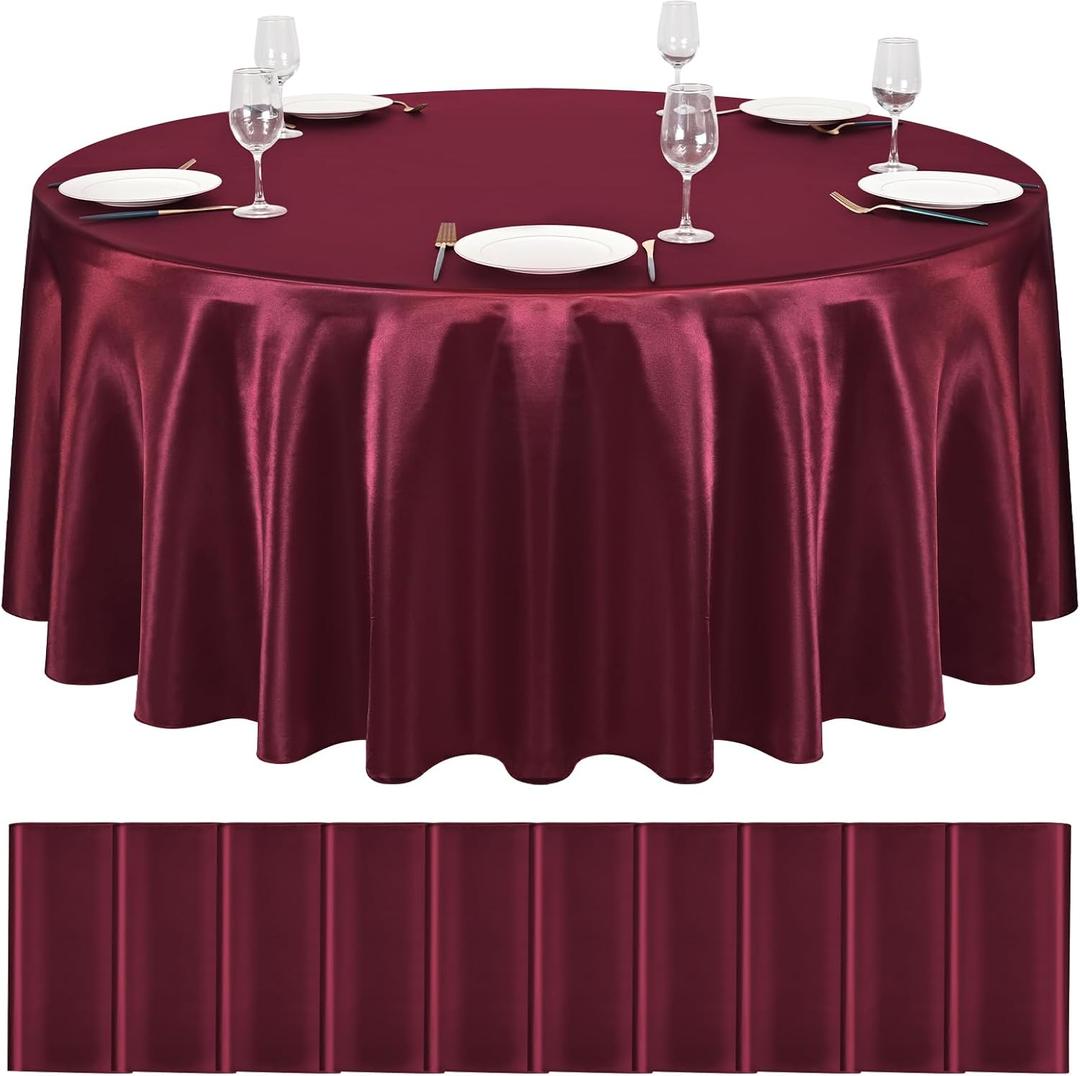 YMHPRIDE 10 Packs Satin Tablecloth 120 inch Burgundy Round Tablecloths, Overlay Satin Table Cover Bright Silk Tablecloth Smooth Fabric Table Decoration for Wedding Party Banquet Events