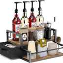 Coffee Syrup Organizer for Countertop, 2-Tier Coffee Bar Organizer with K Cup Storage Drawer, Syrup Rack Station for Accessories, Table Holder Stand for Wine,Tea,Condiment (Rustic Brown)