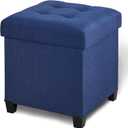 17.7" Ottoman with Storage, Square Storage Ottoman for Dorm, Linen Ottomans with Legs for Living Room, Bedroom, Blue