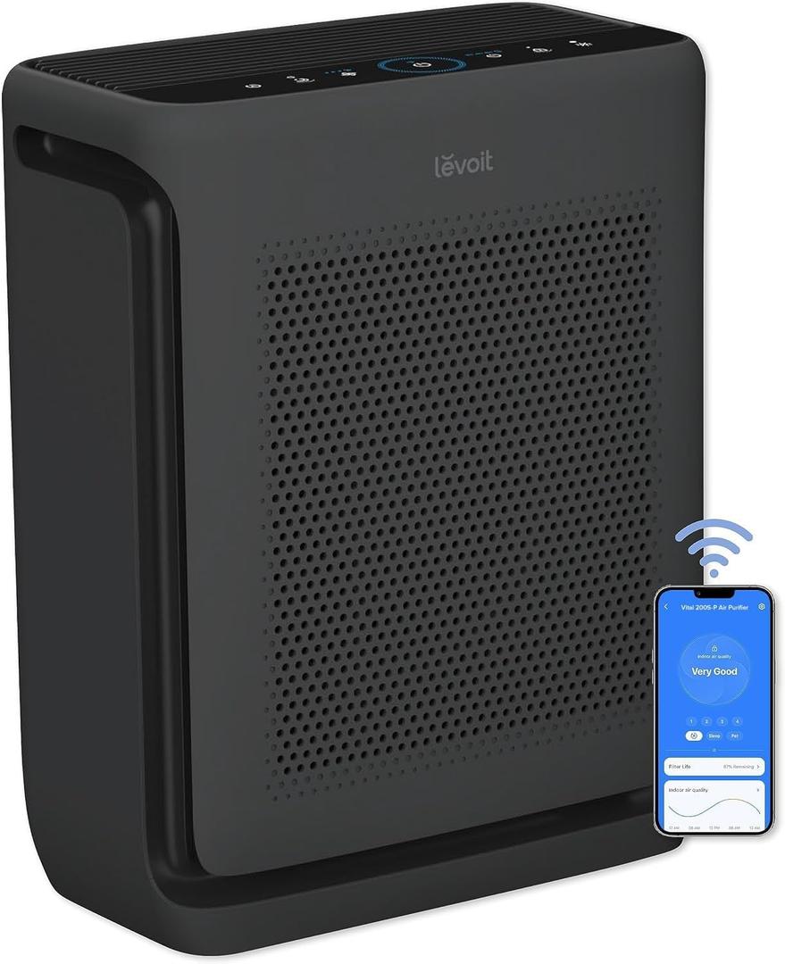 LEVOIT Air Purifiers for Home Large Room Up to 1875 Ft with Washable Pre-Filter, AHAM VERIFIDE, Air Quality Monitor, HEPA Sleep Mode for Allergies, Pet Hair in Bedroom, Vital 200S-P, Black