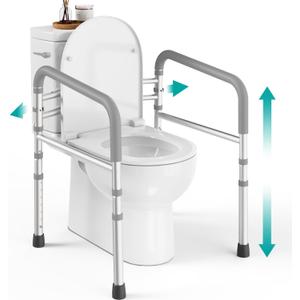 Toilet Safety Rails (350 lb) - Adjustable Toilet Safety Frame & Rails, Toilet Safety Rail for Elderly Adults, Toilet Handles for Seniors, Toilet Bars for Elderly, Disabled & Handicap - Grey