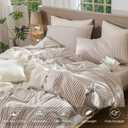 MooMee Striped Duvet Cover Set 100% Washed Cotton Linen Like Textured Breathable Durable Soft Comfy (Orange Classic Stripes, Queen 90"x90")