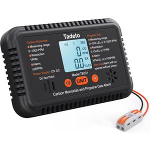 Tadeto RV Carbon Monoxide and Propane Gas Alarm, 12V DC Hardwired CO/LPG Gas Leak Alarm with Light and Audible Indicator, RV Propane Detector with Reset/Backlight for RV/Trailer/Camper (Black)