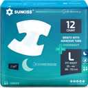 SUNKISS TrustPlus Overnight Adult Diapers with Tabs, Unisex Disposable Incontinence Briefs for Men and Women, Odor Control, Large, 12 Count