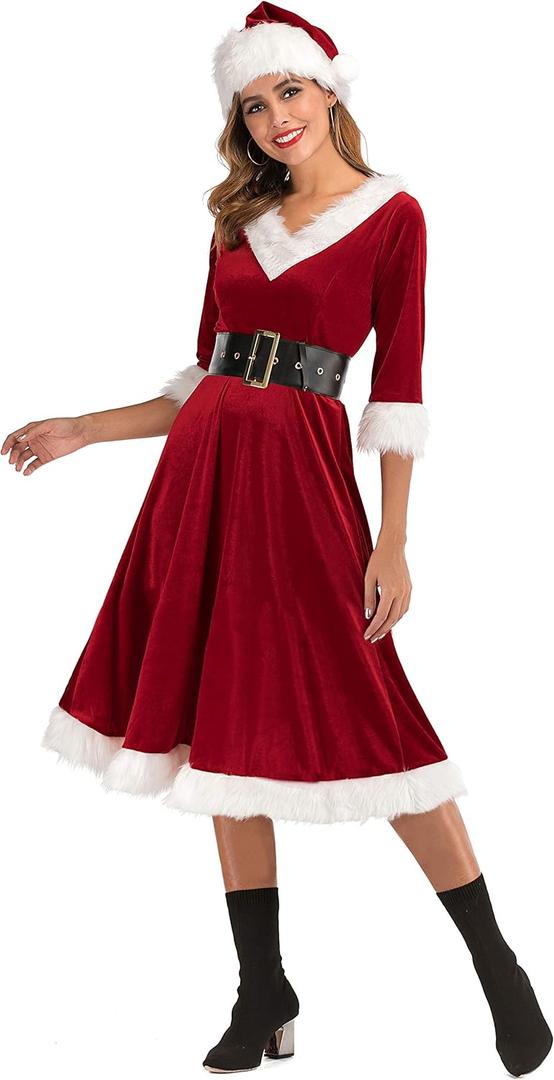 Women Mrs Santa Claus Costume Elegant Sweetie Christmas Fancy Dress Outfit (Medium)