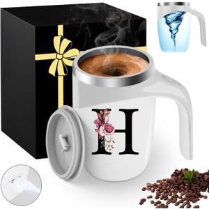 Initial Magnetic Stirring Coffee Mug Stainless Insulated Travel Cup Brides Cute Stuff Her Wedding Day Bridal Shower Bachelorette Party Engaged Engagement Personalized Gifts Special Customized Best,H, 13 Ounces