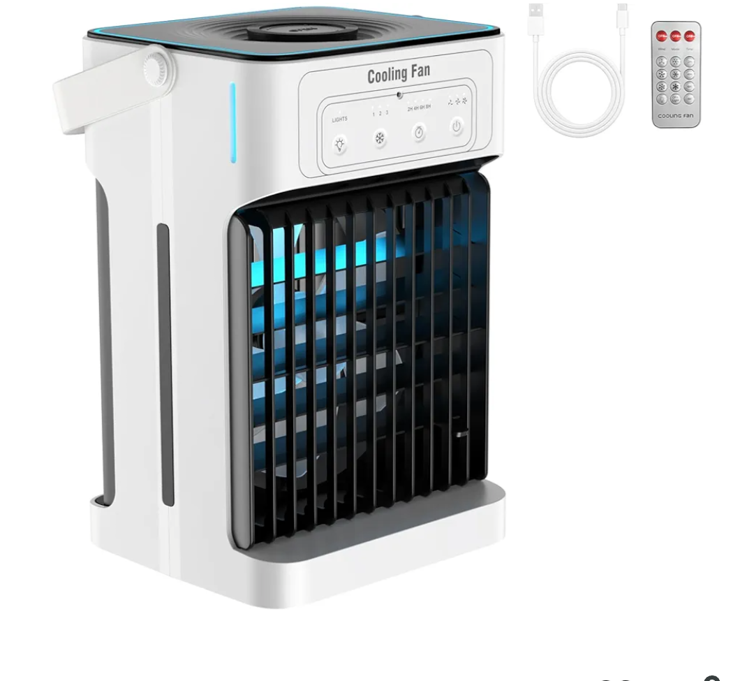 Portable Air Conditioners, Dual Motor & Fan Blades Evaporative Air Cooler with Remote, 3 Speeds & 3 Mist, Colorful Night Light Cooling Fan with 2-8H Timer, Personal AC Unit for Bedroom Office