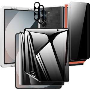 Fotbor for Samsung Galaxy Z Fold 6 Privacy Screen Protector, 2 Pcs Anti-Spy Soft Inner Film + 2Pcs Tempered Glass Front Screen Protector + 2Pcs Camera Lens Protector + Auto Align Frame Accessories (Black)