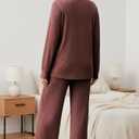 Women's Pajama Sets Long Sleeve Button Down Soft Knit Sleepwear 2 Piece Lounge Set (Brown, L)