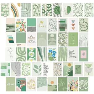 Jiovbiol Photo Collage Kit for Wall Aesthetic Pictures 50 Set 4x6 Inch, Sage Green Wall Decor for Bedroom,Decorative Aesthetics Poster for College Girl Dormitory