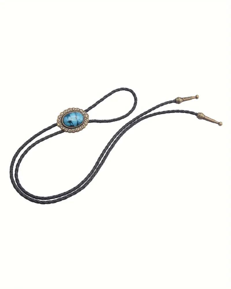 Native American Bolo Tie Cowboy Hat Rodeo Cowboy Leather Necktie Western Necklace Western Jewelry for Men Women (Blue)