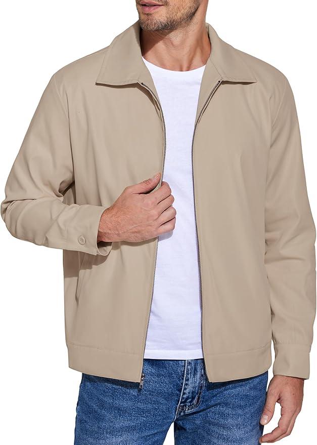 Men's Lightweight Zip Up Jacket Eisenhower Work Office Jackets Casual Golf Outwear, Size XXL