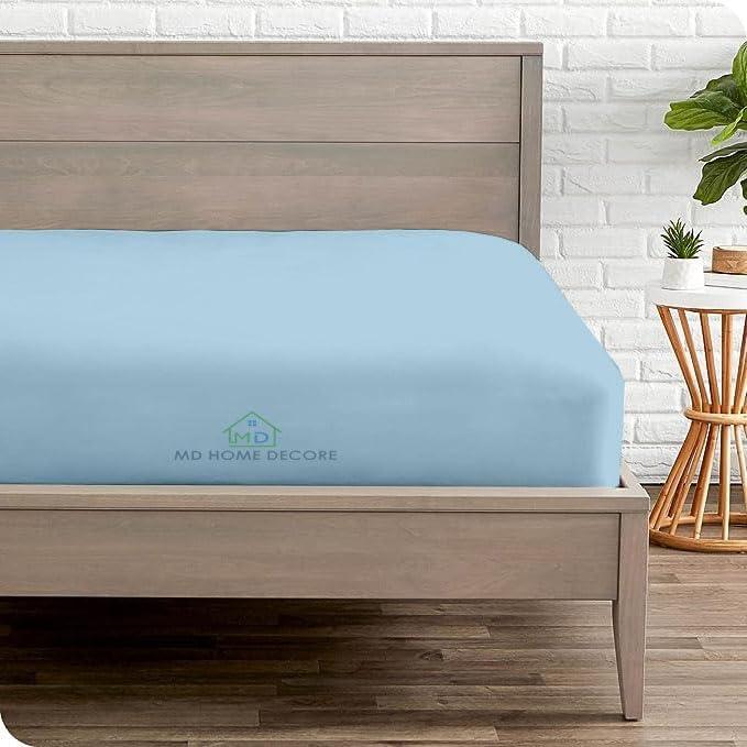 Extra Deep Queen Fitted Sheet - Hotel Luxury Single Fitted Sheet Only - Easily Fits 18"-24" Mattress - Extra Deep Pockets - 100% Egyptian Cotton - Breathable - Bottom Sheets - Light Blue Solid