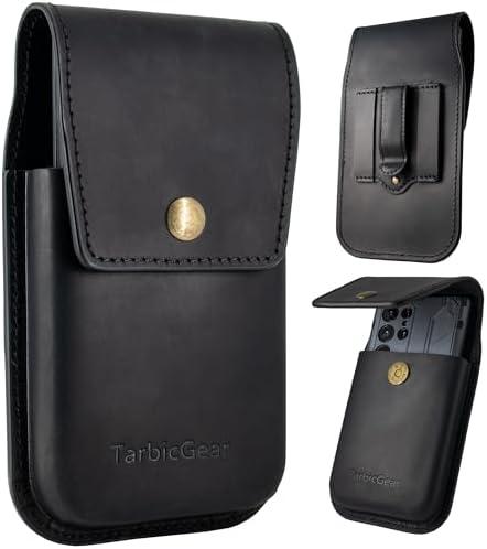 TarbicGear Leather Cell Phone Holster for Men, Universal Leather Phone Case Waist, iPhone 16 Pro Max Belt Holder, S23 Ultra Belt Clip Pouch, Phone Case for Work, Black