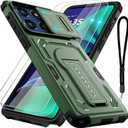 For Motorola Moto G Stylus 5G 2025 Case with 2 Pack Screen Protector, Upgrade Slide Camera Cover & Kickstand, Lanyard Strap, Military Grade Shockproof Heavy Duty Robust Bumper Phone Case, Green