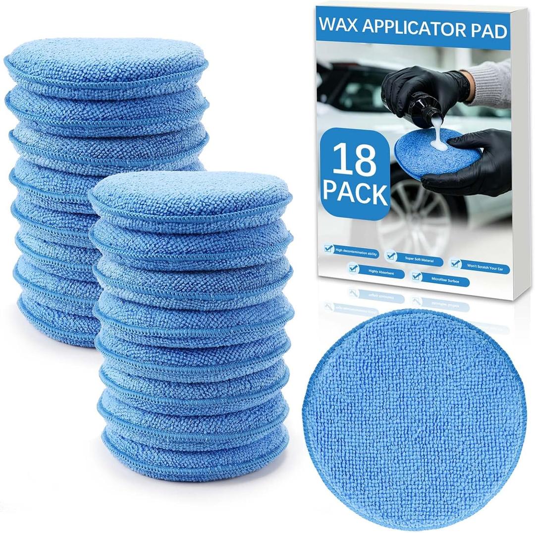 18 Pack Car Wax Applicator Pad 5 Inch, Foam Microfiber Applicator Pad for Car Buffing, Detail Polishing, Tire Shine Applicator, Cleaning and Fine Polishing