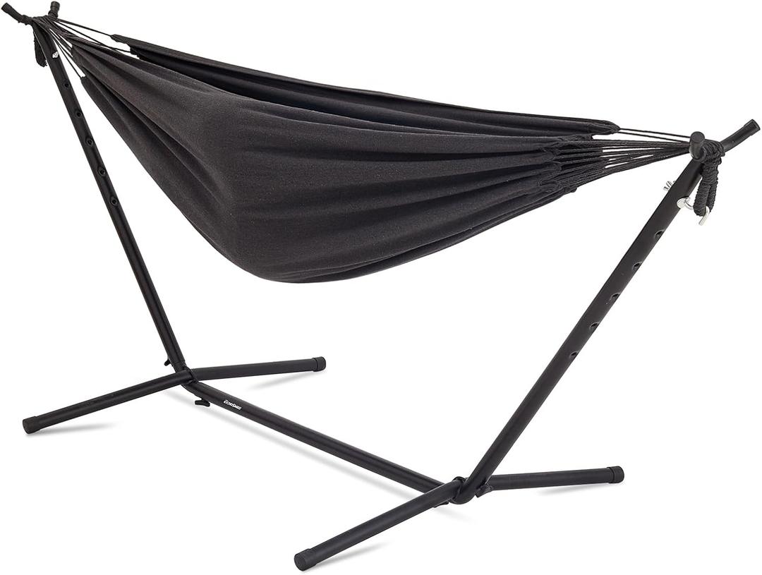 EchoSmile Double Hammock with Detachable Stand - 480 lbs Heavy Duty 2 Person Hammock Adjustable Hooks Indoor Outdoor Stand Hammock Durable Steel Frame - Gray (Grey)