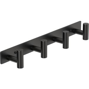 PMMASTO Coat Rack Wall Mounted, 4 "T Shaped Wall Hooks for Hanging, Heavy Duty Stainless Steel Coat Hook Rail for Hat Towel Robes in Bathroom Kitchen Mudroom Entryway (Black, 1 PC)