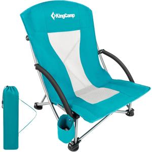 KingCamp Low Beach Chair Folding Portable Lightweight Backpack Chair for Adults with Cup Holder Pocket Carry Bag for Outdoor Camping Concert Festival Travel Sports Lawn Sand, Cyan